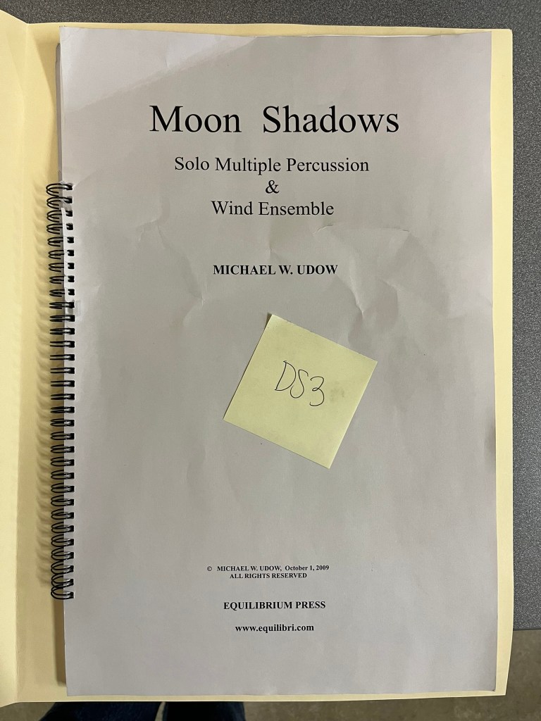 Sample oversize score in archival folder from Band Library at UW-Madison (Moon Shadows by Michael W. Udow)