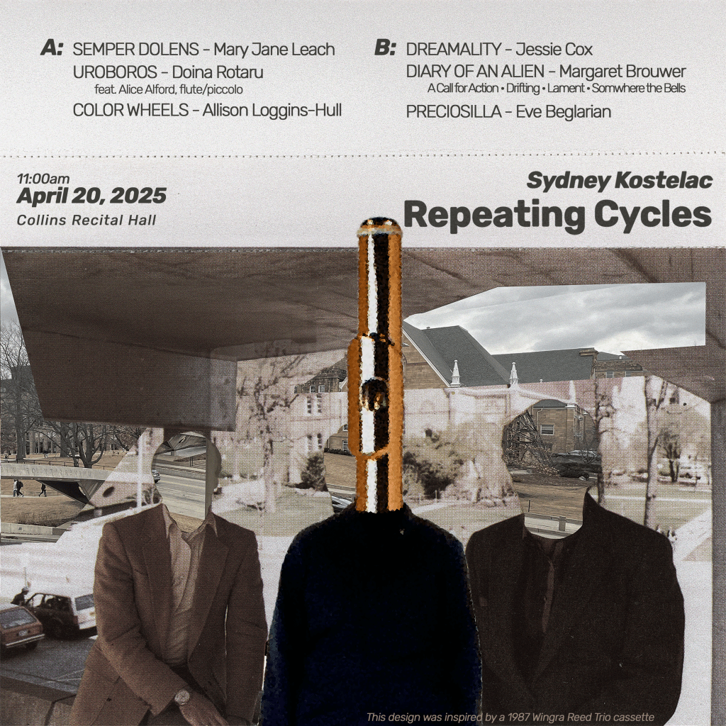 Poster for Sydney Kostelac's Senior Recital "Repeating Cycles" performed on April 20th, 2025.